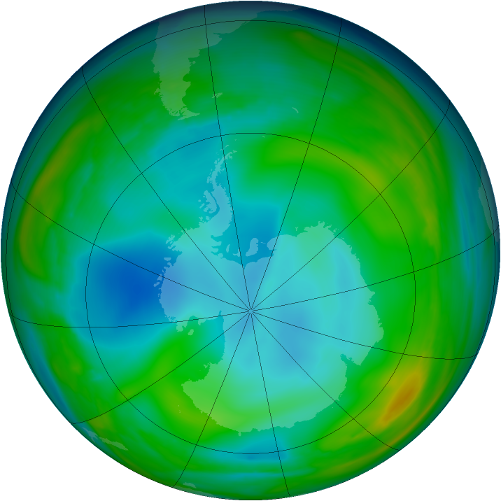 Antarctic ozone map for 24 June 2005